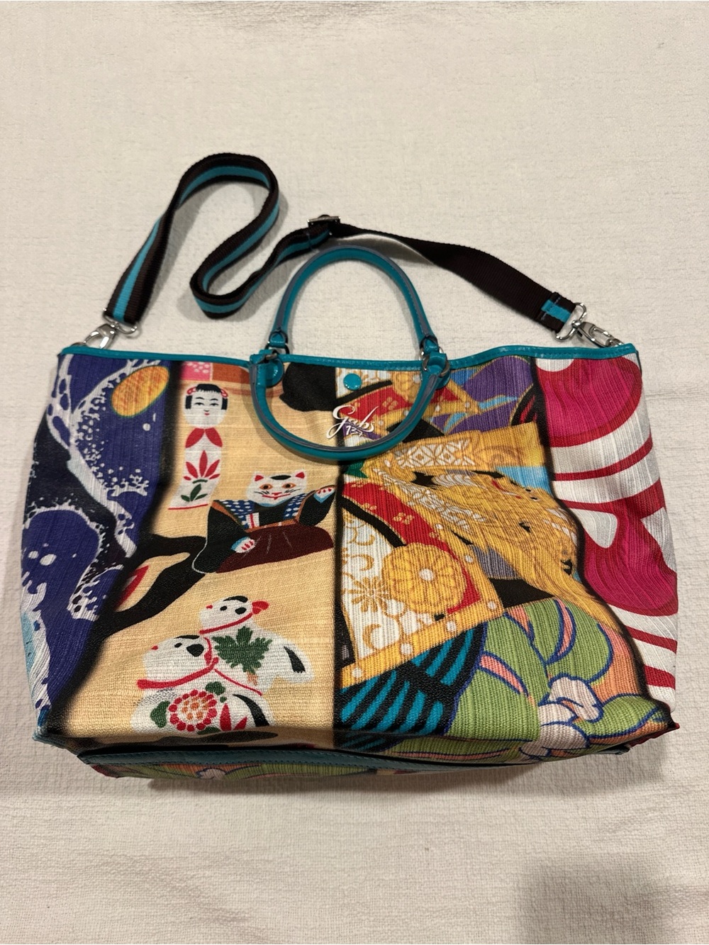 Gabs Firenze Multicolor Japanese Print Tote Shoulder Bag Made in Italy